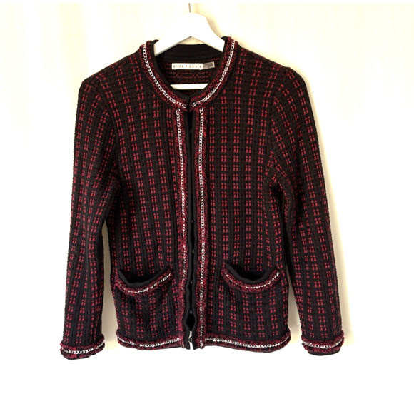 Alice & Olivia Blazer Georgia Jacket Embelished Tweed Small Elegant Knit - Picture 1 of 11